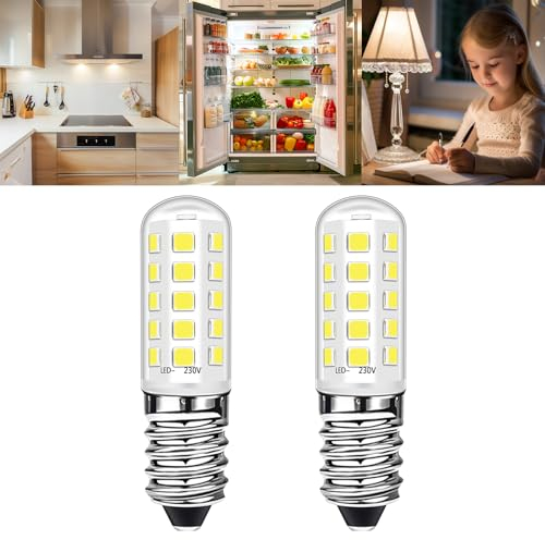 Ugvmn E14 LED Kaltweiss Leuchtmittel für Kühlschrank, 6000K Lampe 3W entspricht 40W, Birne 360 Lumen, Glühbirne für Salzlampe Nähmaschine, Nicht Dimmbar, 2 Stück