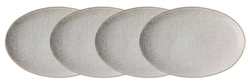 BUTLERS Teller 30x20cm 4er Teller Set HENLEY Steinzeug Geschirr | Speiseteller Dinnerteller Essteller Deko-Teller | Landhausstill reaktive Glasur | Mikrowellen- & spülmaschinenfest
