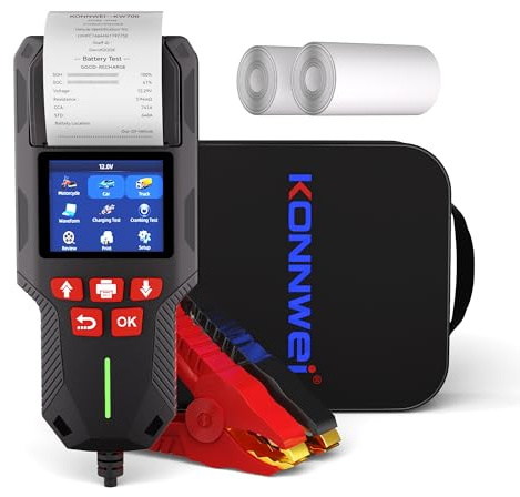 Testeur de batterie de voiture avec imprimante, testeur de charge de batterie automobile 12 V/24 V, test de démarrage et de charge, analyseur de batterie, testeur d'alternateur pour (papier inclus)