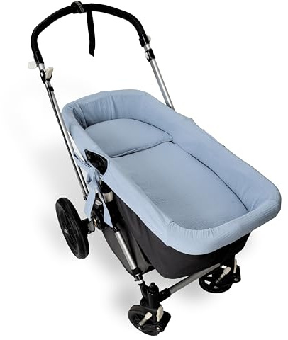Babyline Cubre capazo Muselina 100% Algodón + Colchita + Almohada Muselina 100% Accesorios Set 3 Piezas. Fabricado En España. Hipoalergénica, Transpirable, Hipersuave (Azul)