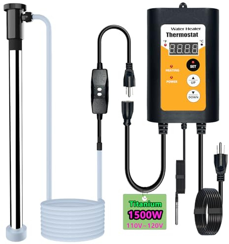 1500W Titanium Portable Hot Tub Heater with GFCI,Submersible Bath Extra Immersion Heater with Thermostat for Bathtub, Small Above Ground Pools, Portable Baptistry Baptismal Water Heater