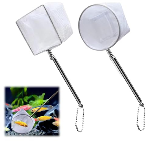 2 Pieces Mini épuisette pour Aquarium avec Manche Extensible en Acier Inoxydable, Filet Télescopique pour Aquarium pour Attraper Les Petits Poissons et Crevettes et Nettoyer L'aquarium