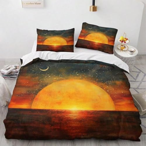 Soft Microfibre Duvet Cover Set with Landscapes, King Size Bedding Set with Duvet Cover and 2 Pillowcases, Zipper Closure. 180x220cm*1/60x60cm*2.