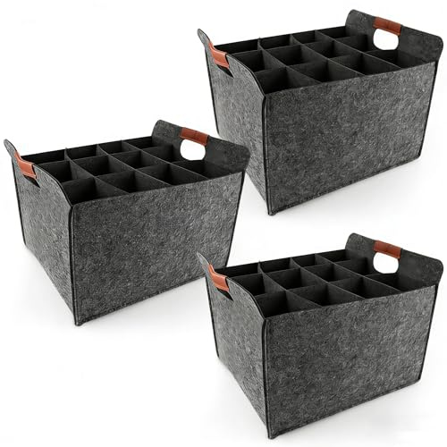 DAJAVE 3 portabotellas 12 botellas, reutilizables, bolsa para botellas de fieltro, cesta para botellas, bolso de hombre, portacerveza, soporte para bebidas para botellas de cerveza, botella de vino