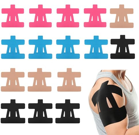 Tmefoy 16 stycken kinesiologitejp förskurna för axlar, elastisk kinotejp axel, kinetapes förskuren, vattentät och ventilerande sporttejp för axelstöd