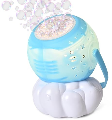 Cossy Bubble Machine, laddningsbar bubbelmaskin för barn, bärbar bubbelblås med 20 000 + bubblor per minut, automatisk bubbeltillverkare med ljus för utomhusbruk, fester, bröllop, födelsedagar, blå