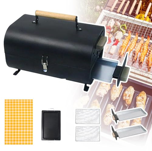 Charcoal Grill for Outdoor Camping and Picnics, Portable Double-Sided Cooking with Picnic Blanket, Ideal for Backyard Gatherings