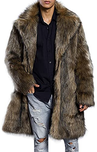 Generisch Manteau en fourrure pour homme - Long manteau en fourrure synthétique - Veste d'hiver chaude - Manches longues - Revers en fausse fourrure - Veste ample - Cardigan en fourrure - Manteau