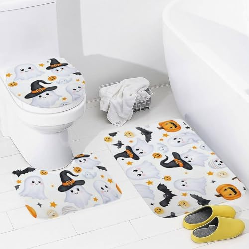 3 Piezas Juego De Alfombra De Baño Magia De Halloween Juego De Alfombrillas De Baño por Encargo Imprimir Alfombras De Cama, para Bathroom, Dormitorio, Cocina