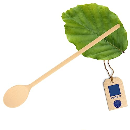 HOFMEISTER® Holz-Kochlöffel, 40 cm, Naturprodukt: handgefertigt, plastikfrei, keine Kratzer im Topf, unbehandelt, hitzebeständig, antibakterieller Rührlöffel aus Buche, oval (1 Stück)