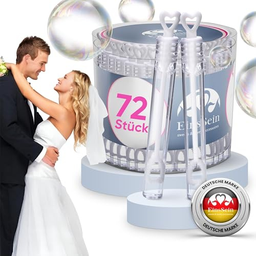 EinsSein 72x Pompas de Jabón para Bodas corazón tubitos Set Blanco | Pomperos de Burbujas Fiesta Wedding Bubbles Detalles de Boda Originales Regalos para Invitados