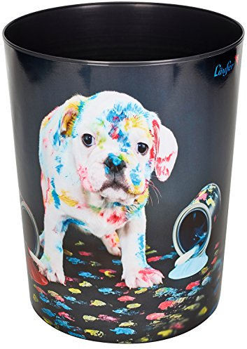 Läufer 26663 Papierkorb Bunter Hund, 13 Liter Mülleimer, perfekt für das Kinderzimmer, rund, stabiler Kunststoff, Abfalleimer für Kinder
