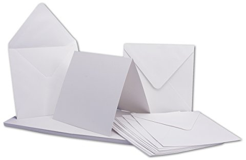 Set di 30 biglietti pieghevoli, quadrati, bianchi, bianchi, pieghevoli, 13,5 x 13,5 cm, 240 g/m², con buste quadrate, 14 x 14 cm, 120 g/m², con incollaggio a umido