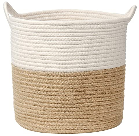Briful Wäschekorb Aufbewahrungskorb aus Baumwolle Seil Wäschesammler Geflochten Korb Baby Spielzeug-Aufbewahrungsbehälter mit Griff für Wohnzimmer Kinderzimmer Badzimmer 30x30CM
