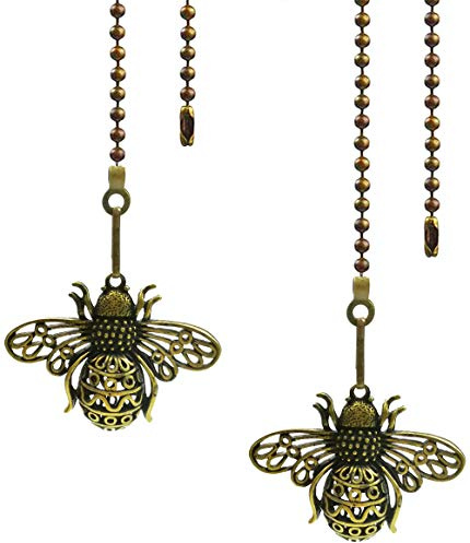Hyamass Ceiling Fan Pull Chain Extender, 2-Pack 12 Inch Vintage Bee Decorative Pull Chains for Ceiling Fans and Lights with Charm Pendants & Ball Chain Connectors (Queen Bee)