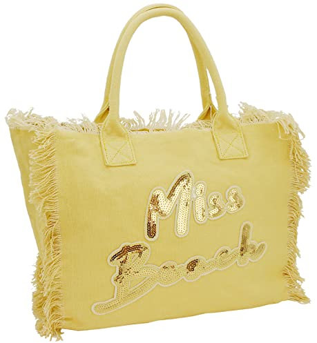 Miss Beach - Kleine Badetasche mit Reißverschluss - Strandtasche - Picknick-Tasche aus Canvas (Gelb)