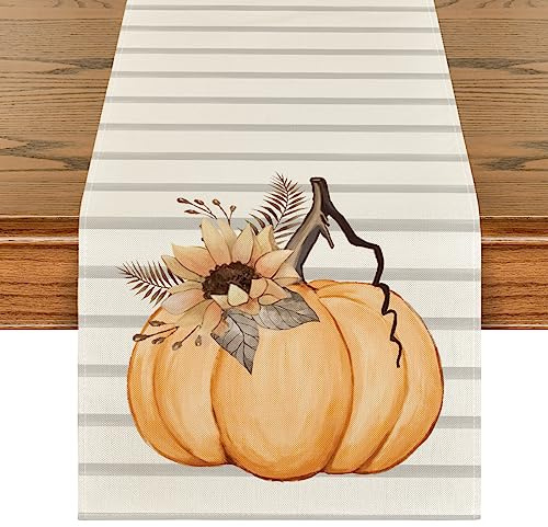 Artoid Mode Runner da Tavola Autunno A Strisce Zucche Arancioni 40x140 cm | Stagionale Girasoli Foglie Decorazione da Tavolo per Casa Salotto Cucina Interni Vacanze Feste
