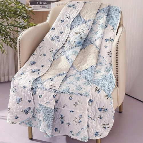 Coperta trapuntata per divano e divano, motivo patchwork per letto matrimoniale, motivo floreale, reversibile, leggera, trapuntata, morbida, da giardino, per letto, decorazione per la casa