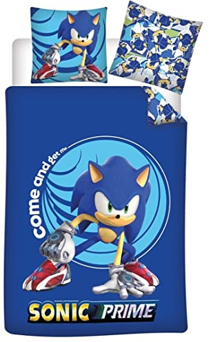 Sonic Prime Blue Sängkläder, 100 % polyester, påslakan 140 x 200 cm + örngott 63 x 63 cm