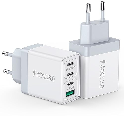 USB Ladegerät, 4-Port 40W Schnellladegerät mit USB C und USB A PD 3.0 Adapter Netzteil für iPhone 15 Pro Max/14 Pro Max/13/12/11/XS/XR 8 7, Samsung S23 Ultra, Handy ladegerät C Ladestecker