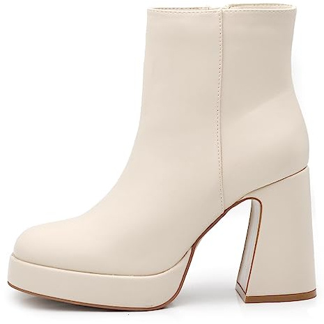 IF Fahion Scarpe Da Donna Tronchetti Stivali Stivaletti Zip Zeppa Platform XG106 Beige N.37