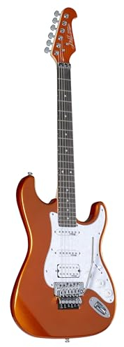 E-Gitarre ST-Style, Metallic Orange, Lindekorpus, Ahornhals, Composite-Griffbrett, Wilkinson Tonabnehmer, Floyd Rose Tremolo, kompatibel mit J & D ST-F MORG