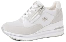 QUEEN HELENA Sneakers in Vera Pelle con Zeppa Scarpe da Ginnastica Alte Casual Donna QH9009 (QH7019 Grigio, Sistema Taglie Calzature EU, Adulto, Donna, Numero, Media, 39)