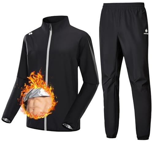 HOTSUIT Sauna suit for men with Sauna Jacket and Sauna pants Lightweight Sweat suits Anti Rip for weight loss for men for Boxing Black-2XL