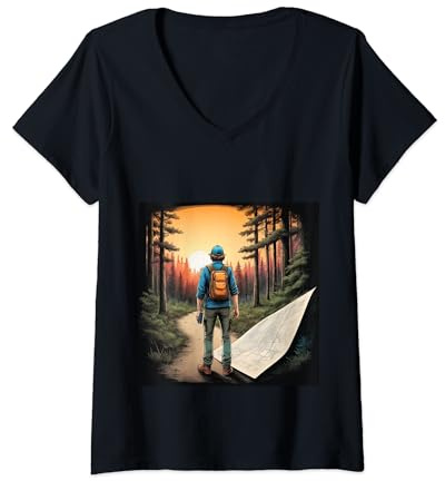 Womens Adventure Geocaching GPS scene spirit retro sunset V-Neck T-Shirt