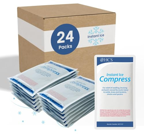 HCS Bulk Instant Ice Packs for Injuries, Disposable (24) - Cold Compress, Instant Cold Packs, Disposable Ice Pack - Injury, Emergency, Pain Relief, Sports First Aid Kit - Portable, Travel, 4x7