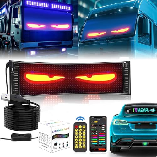 Devil Eyes Light for Cars LED Eyes for Trucks Car Window DIY Car Dynamic LED Smart Colourful Eye Lamp Soft Screen Led Augen für LKW frontscheibe Smart App Bluetooth USB (92 * 374mm)