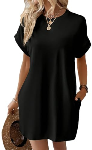 aromm Mujer Vestido de Verano Casual Camiseta de Manga Corta Playa Cubre Ups con Bolsillos