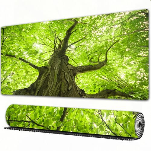 FEHWI Gaming Mouse Pad Extra Large Keyboard Mouse Mat Desk Pad Soft Smooth Surface and Anti-Slip Rubber,Tree Green Farm,Old Big Majestic Tree Environment Countryside Eco National Park Scen,16x35.5 in