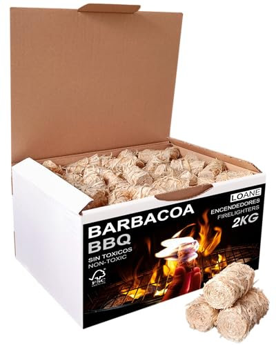LOANE - Encendedor Barbacoa - 2KG - Encendedores Ecológicos, Encendedor Chimenea, Encendedores Naturales, Pastillas Encendido Chimenea, Encendedores De Lana De Madera, 140 Unidades Aprox