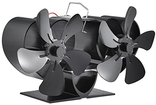 RIZGHWOY Heat Powered Double Motor Stove Fan, Quiet, Auto Speed Adjustment for Wood Burning Stove, Aluminum Oxide Black Warm Fan