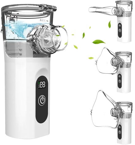 Nebulizador Portátil Silencioso para Adultos y Niños con Pantalla Digital, 2 Modos de Nebulización, Carga USB-C Inhalador, Ideal para Casa y Viaje