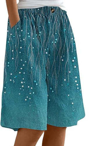 Pantaloncini estivi da donna, con lunghezza al ginocchio ed elastico in vita, in cotone e lino, elasticizzati, stile casual, per la spiaggia e il tempo libero, larghi, disponibili in taglie forti