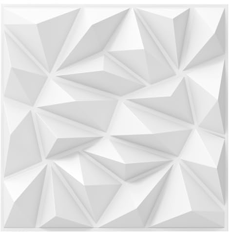 LIFEZEAL 20 pannelli da parete 3D a forma di losanga, 50 x 50 cm, decorazione da parete per interni in PVC, pannelli quadrati da soffitto per soggiorno camera da letto, 5 ㎡ (bianco)