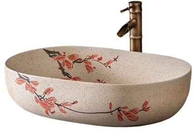 CWCQGH Countertop Basin Antique Hotel Washbasin Bathroom Household Bathroom Sink Vintage Ceramic Washbasin Art Hand-Painted Patterns Vessel Sink