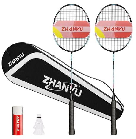 Badminton SchläGer Profi，Badminton SchläGer,Professionelle Ausbildung Unterhaltung Federball Set Mit 82 Gramm Kohlefaser,Bestehend Aus 2 Raketten,2BäLlen Und 1 Tasche (schwarz)