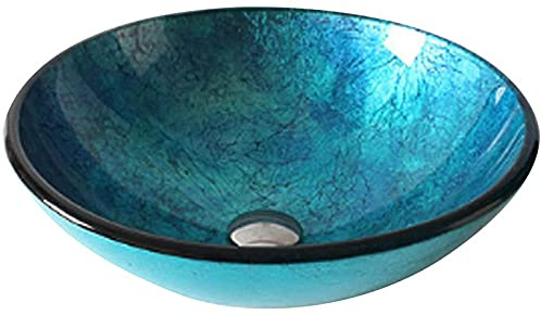 Lavabo Redondo de Vidrio Templado para baño - Lavabo artístico de Vidrio Templado, Lavabo de encimera, Lavabo, A