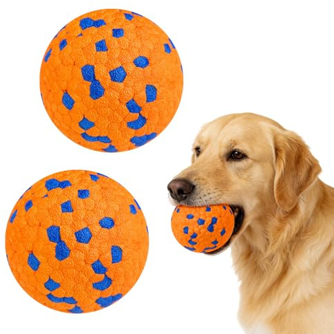 AMFUN 2PCS Balle Chien Indestructible, Ø 7cm Balles Indestructible Robuste et élastique, Jouets Interactifs en E-TPU, Jouet de Dentition et Jouet d'eau pour Chiens de Grande, Moyenne et Petite