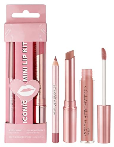 LOPHE Coffret 3 en 1 pour Lèvres: Crayon, Rouge à Lèvres Mat & Brillant Hydratant - Soin Vegan Longue Tenue, Cadeau quotidien ou de Festival, #01 Rose Nude