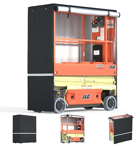 Scissor Lift Cover, 75“ L x 34” W x 87 H, Fits JLG, Genie, UpRight, Skyjack, and Other Brands. Made From 600D Heavy-Duty Waterproof Oxford Fabric, Can Be Rolled Up For Use During Operation.