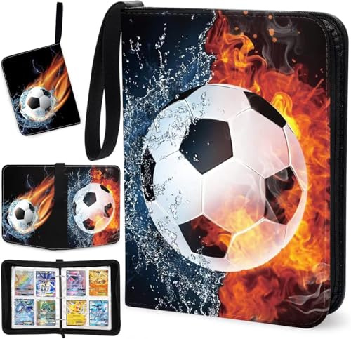 volumoon Album de Cartes de Football à Collectionner–50 Pages Capacité 400 Cartes, Classeur Porte-Cartes Imperméable en PU avec Fermeture Éclair, Portable, pour Enfants et Adultes(Noir)