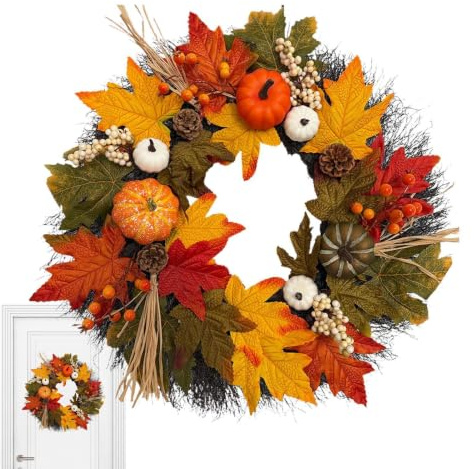 Höstdörrkrans 55,9 Centimeter Konstgjord Säsongsbetonad Dekorativ | Pumpa och bär höstkransar för Halloween Thanksgiving och Skördefest på Vägg Fönster Inomhus Utomhus