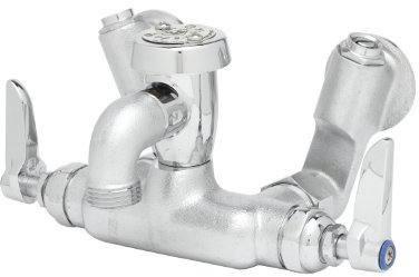 T&S Brass B-0669-RGH Grifo de fregadero de servicio, montaje en pared, centro ajustable, rotor de vacío, parada integral, áspero