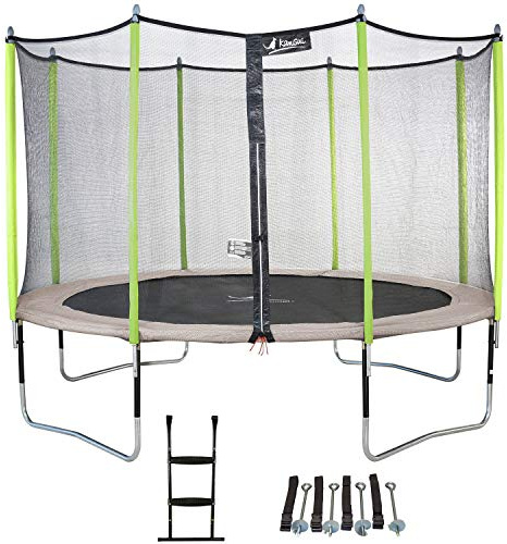 Kangui - Trampoline de Jardin 430 cm + Filet de sécurité + échelle + kit JUMPI Zen 430