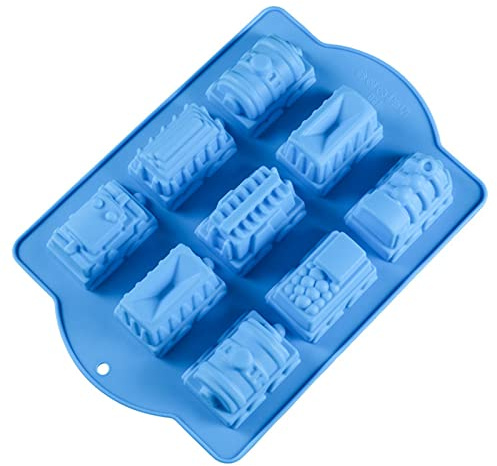 Premium 9-Cavity Train Shape Silicone Baking Mould, FantasyDay Anniversary Birthday Tray-Wedding Festival Party Silicone Cake Mold for Muffin Brownie Cornbread Candy Chocolates Butter Soap Gummy Bread