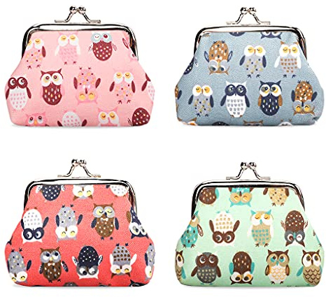 Oyachic 4Pcs Porte-Monnaie avec Fermoir clic clac Kiss Lock Coin Purse Portefeuille Wallet Pochette en Toile Sac Rangement pour Femme Garcon